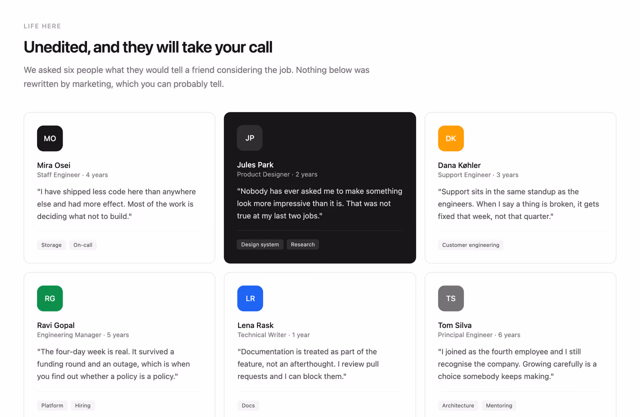 Rendered preview — Team voices for careers