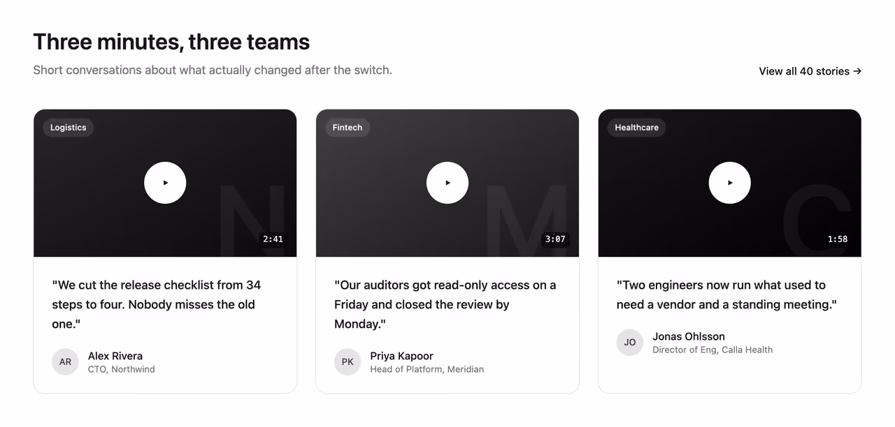 Rendered preview — Video story cards